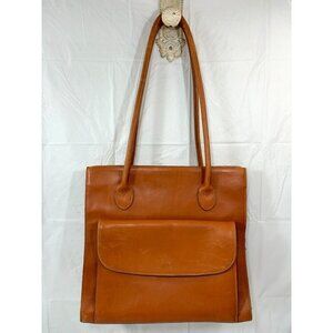 PERRY ELLIS Leather Shoulder Bag Purse Pockets TAN